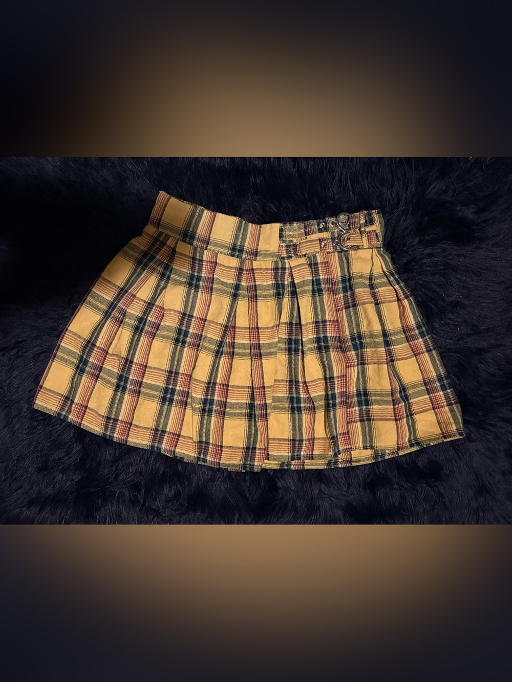 Madison Beer x Missguided US 8 Yellow Plaid Pleated Zip Up Mini Skirt W/ Buckle